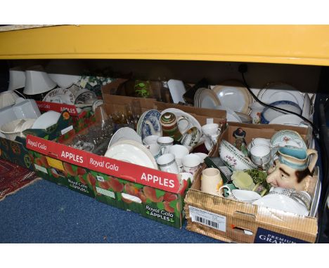 SIX BOXES AND LOOSE CERAMICS AND GLASSWARE to include a quantity of Minton 'Keswick' tea wares comprising cups, saucers, side