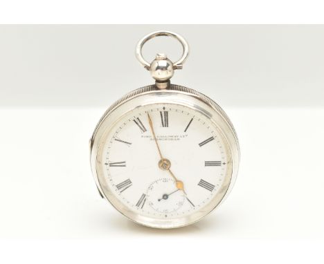 AN EARLY 20TH CENTURY SILVER OPEN FACE POCKET WATCH, key wound movement, round white dial signed 'Ford &amp; Galloway Ltd, Bi