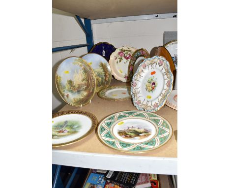 NINE 19TH / 20TH CENTURY CABINET PLATES, comprising two transfer and hand painted plates depicting Ravenswood Castle and Warw
