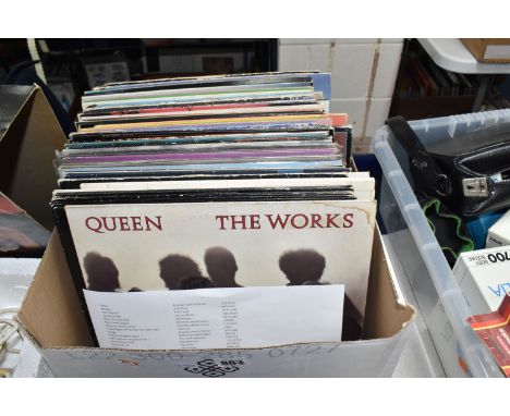 A BOX OF MOSTLY 80s/ROCK/PROGRESSIVE ROCK LPS to include eight Queen LPs comprising 'A Night at The Opera' EMTC 103 (Blair's 