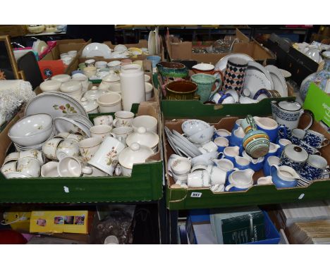 FOUR BOXES OF MIXED CERAMICS, to include a selection of tea ware and storage jars 'Harvest' design St Michael, including a Ho