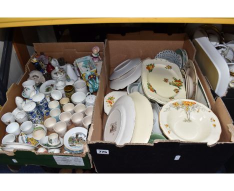 THREE BOXES OF MIXED CERAMICS, an assortment of salt and pepper shakers included a blue and white paisley set, vintage Foreig