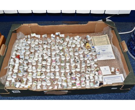 ONE BOX OF CERAMIC COLLECTIBLE THIMBLES comprising approximately two hundred thimbles to include Royal Crown Derby, Spode, Ro