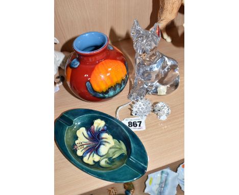 A 'DAUM FRANCE' GERMAN SHEPHERD AND DECORATIVE ITEMS comprising a clear crystal Alsatian German shepherd etched ' Daum France