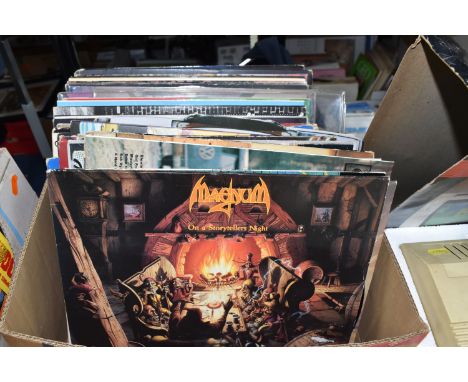 A BOX OF APPROXIMATELY FORTY PROGRESSIVE ROCK AND ROCK LPS to include Judas Priest 'Stained Glass' CBS82430, Kiss 'Dynasty' C
