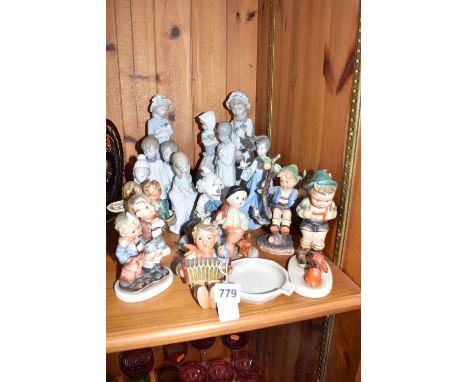 A GROUP OF FIGURES BY GOEBEL HUMMEL, LLADRO AND NA0, comprising of, W. Goebel Hummel Max &amp; Moritz 123, 57, and Germany al