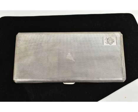 A 1940s SILVER CIGARETTE CASE, the case with engine turned surface detail and initial monogram reading GAO, personal inscript