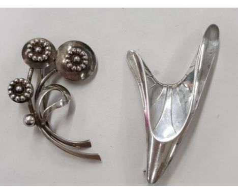 TWO VINTAGE DANISH SILVER BROOCHES BOTH PROBABLY BY HERMAN SIERSBOL 9G