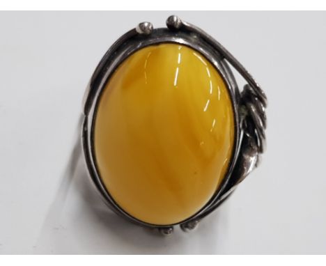 A CONTINENTAL SILVER AND AMBER TYPE RING MAKERS INITIALS AP SIZE N 7.2G GROSS