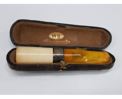 SILVER AND AMBER CIGARETTE HOLDER IN CASE