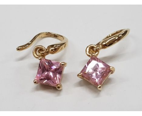 GOLD PLATED SILVER PINK CZ DROP EARRINGS 2.9 GROSS