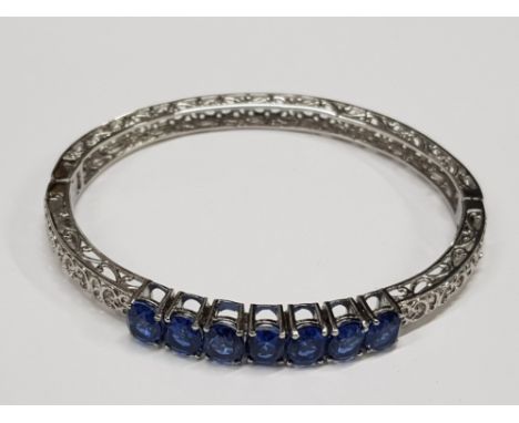 SILVER PLATED BANGLE SET 7 BLUE STONES