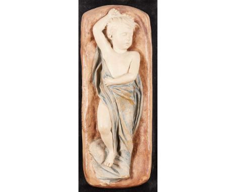 painted pottery, oak frame, signed and inscribed Edwin Bruce Martin, signed R. Wallce. Martin. SC. Figure 41.5cm (16 1/4in) h