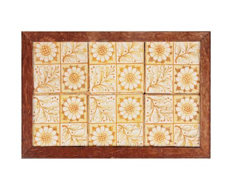 tin-glazed and painted earthenware, framed, applied paper label28cm x 43.3cm (11in x 17in) framedFootnote: Exhibited: Morris 