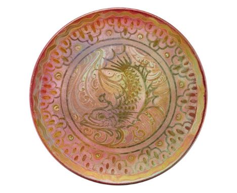 lustre-glazed ceramic, impressed BURMANTOFTS/ FAIENCE/ THE LEEDS FIRECLAY CO LTD/ ENGLAND, lustre monogram JW, painted TL26cm