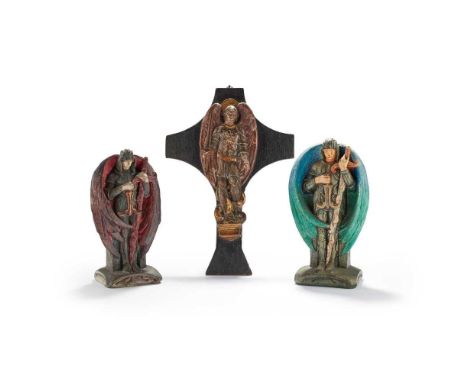 painted pottery, including TOW STANDING FIGURES, each with impressed Compton marks, one with paper label, 21.5cm (8 1/2 in) h