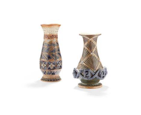 salt-glazed stoneware, both incised R W Martin Fulham   21cm (8 1/4in) high and 18.5cm (7 1/2in) highFootnote: Literature:Col