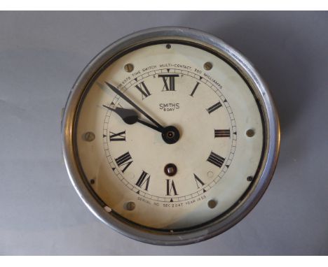 A Smiths 8 day ships chronometer in brass and steel case, serial no. sec2047 year 1955, Depth 13cm, Diameter 22cm