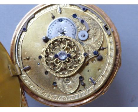 A Breguet and Fils 18 ct gold fob watch with enamel dial and engraved floral surround and shell back D5.5cm