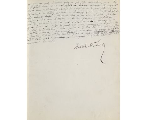 Anatole France. (Vie de Jeanne d'Arc). IX. Le siège d'Orléans. Eigenhändiges, signiertes Manuskript des Autors. Um 1908. 2 Bl