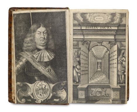 Biblia latina - - Biblia Sacra Veteris et Novi Testamenti. 3 Teile in 1 Bd. Mit gestoch. Titelporträt und gestoch. Titelblatt