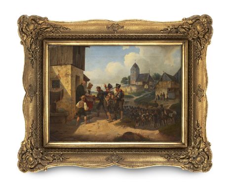Militaria - Preußen - - Friedrich Eduard Meyerheim (zugeschr.). Preussische Infanterie-Soldaten bei der Rast an einem Bauernh