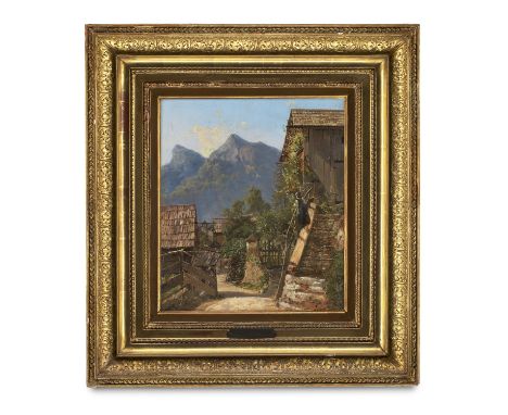 Genre - - Ferdinand Franz Joseph - zugeschrieben Waldmüller.  (1816 Brünn - 1885 Wien). Junge Bäuerin an der Treppe stehend. 