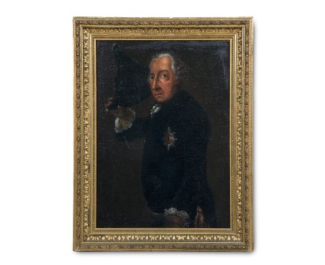 Deutschland - Preußen - - Friedrich II. von Preußen, mit Dreispitz grüßend. 2. Hälfte 19. Jh. Öl auf Leinwand, ganzflächig au