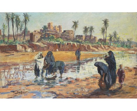 Landschaften - Orient - - Henry Jean Pontoy.  (1888 Reims - 1968 Six-Fours-les-Plages, Frankreich). Ksar im südlichen Marokko