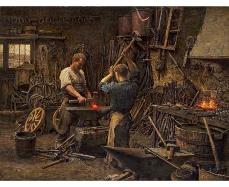 Genre - - Marie-François Firmin-Girard.  (1838 Poncin, Frankreich - 1921 Montluçon, Frankreich). In der Schmiede. Um 1914. Öl