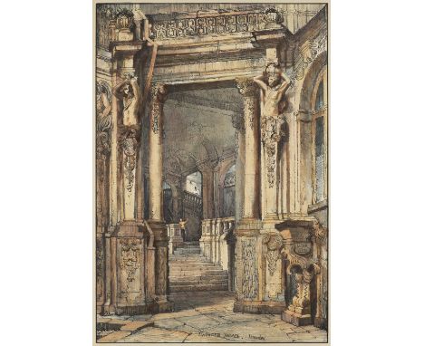 Deutschland - Dresden - - Samuel Prout. Zwei Farblithographien mit Ansichten des Zwingers in Dresden. Um 1830. Auf gräulichem