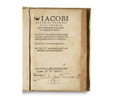 Jacobus Ceporinus. Grammatica graeca iam tertium de integro ab ipso autore &amp; castigata &amp; locupletata. Köln, Cervicorn