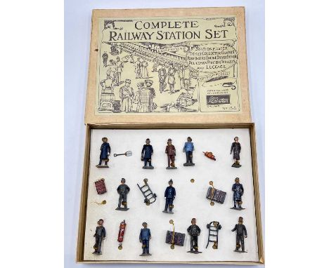 Britains - Set 158 - Railway Station Set - 1925 version comprising: 2 x Passengers, Policeman, 9 x Railway Staff [+ Fireman's