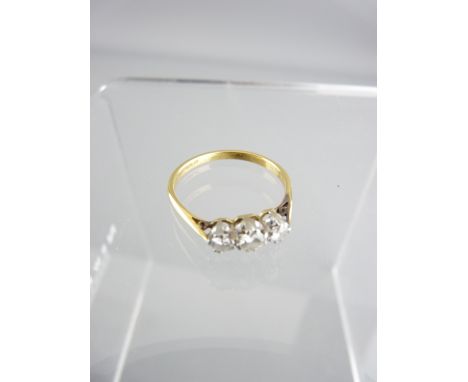 18CT DIAMOND RING, gold and platinum, O fit, visual estimate of three diamonds, .7ct, 2.1gms