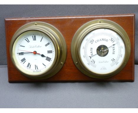 SHIP'S CLOCK &amp; WALL BAROMETER ON A PLINTH