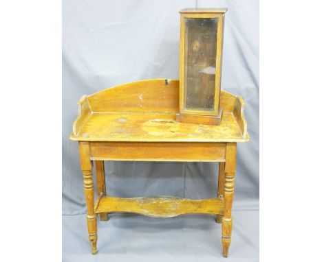 VICTORIAN SCUMBLE PINE WASH STAND, 92cms H, 90cms W, 41cms D, having shaped splashback and lower pot shelf on turned supports