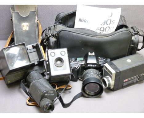 KODAK 8 MOVIE CAMERA, Kodak Box Brownie, Helios monocular case, Nikon F90 camera and lense and similar items