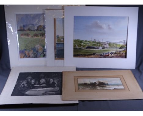 AUDREY HIND - limited edition print (mounted but unframed) (9/100) - 'Peibron farmstead with cattle to foreground', signed in