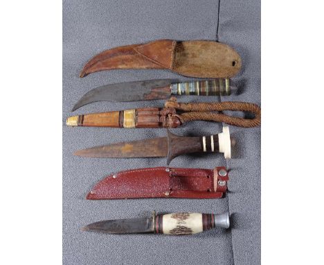 THREE SHEAVED HUNTING KNIVES &amp; SIMILAR