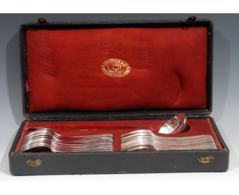 Christofle &amp; Cie - an early 20th century French silver plated service of flatware, comprising soup ladle, twelve table sp