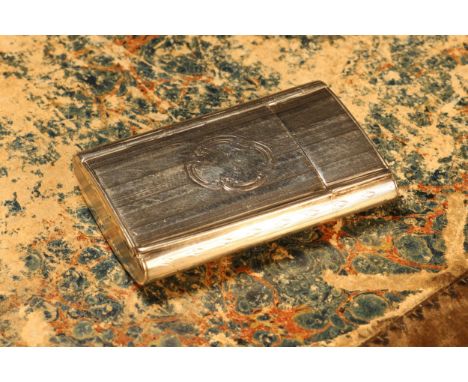 A Victorian silver rounded rectangular combination snuff box and cheroot cutter, hinged covers, engine turned and centred by 