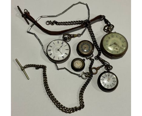 A late 19th century lady's silver open face pocket watch, white enamel dial, Roman numerals, the silver case chased and engra