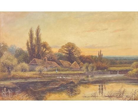 M Corper  (early 20th century)River Landscape with Cottages  signed, oil on canvas, 49.5cm x 74.5cm 