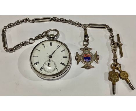 A William IV silver open face pocket watch, Robert Campbell, Barnsbury Road, London, white enamel dial, Roman numerals, subsi