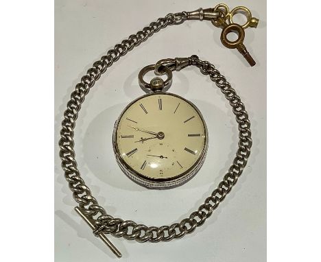 A Victorian silver open face pocket watch, enamel dial, Roman numerals, subsidiary seconds dial with Arabic numerals, 7cm ove