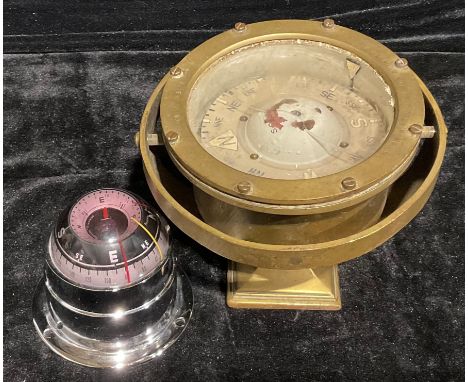 Maritime Interest - a brass gimballed ships compass; a modern gimballed compass (2) 