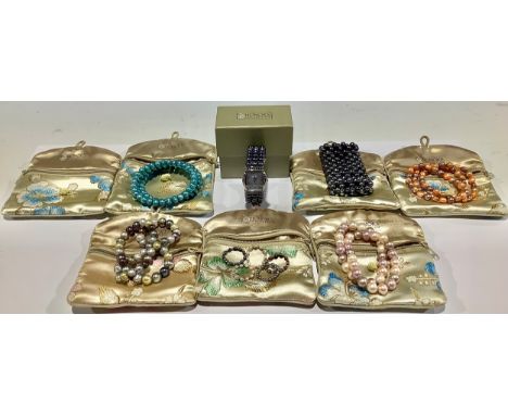 A Honora Collection simulated pearl two strand bracelet, in shades of pink, soft Chinese silk style purse pouch; other simila