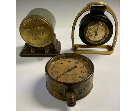 A Horstman time controller; a pressure gauge; a horse stirrup thermometer 