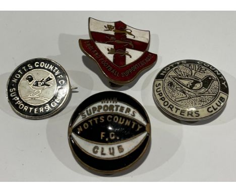 Football - a red and white enamel pin badge, England Football Supporters Association, with flag and three lions, 2.5cm high; 