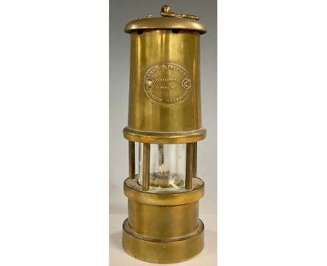 A brass miner's safety lamp, Hockley Lamp &amp; Limelight Company, 17cm high 